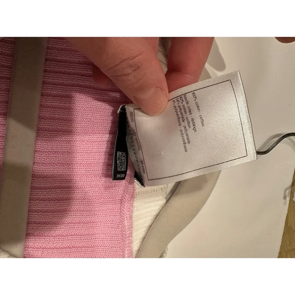 23P Chanel Pink Ribbed Knit CC Logo Button Cardigan Size 40